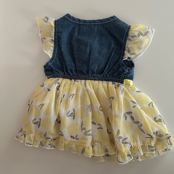 3-6 month old Denim Jean dress with attached yellow lemon pattern skirt - Picture 6 of 9